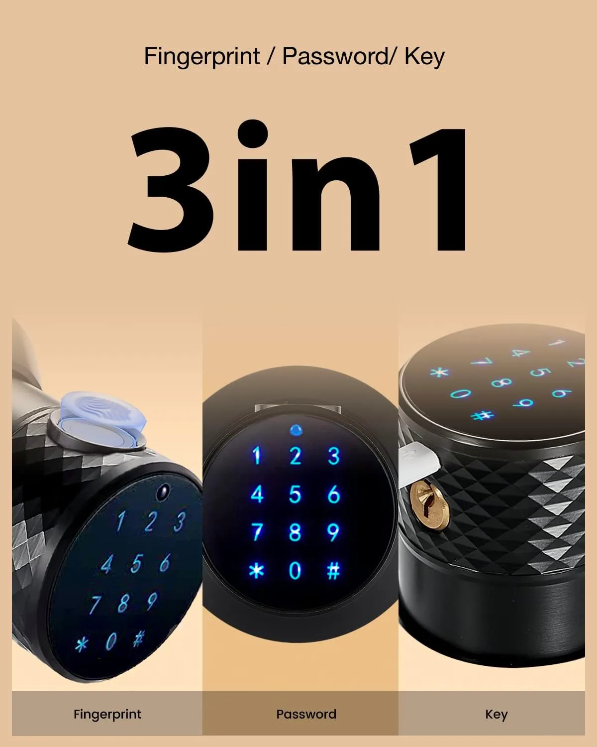 Smart Fingerprint Door Knob, Keypad Door Knob with Big Sensor, Keyless Entry Door Locks with Handle, Unlocking Records for Home, Office, Hotel and Garage(NO APP)