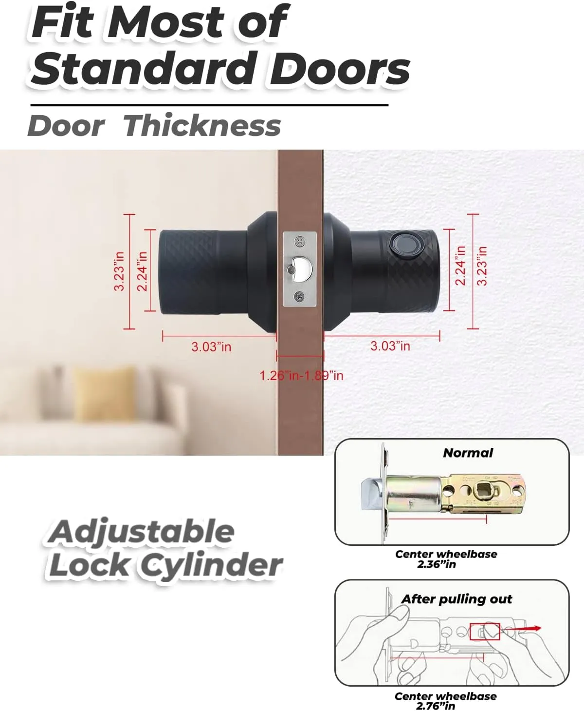 Smart Fingerprint Door Knob, Keypad Door Knob with Big Sensor, Keyless Entry Door Locks with Handle, Unlocking Records for Home, Office, Hotel and Garage(NO APP)