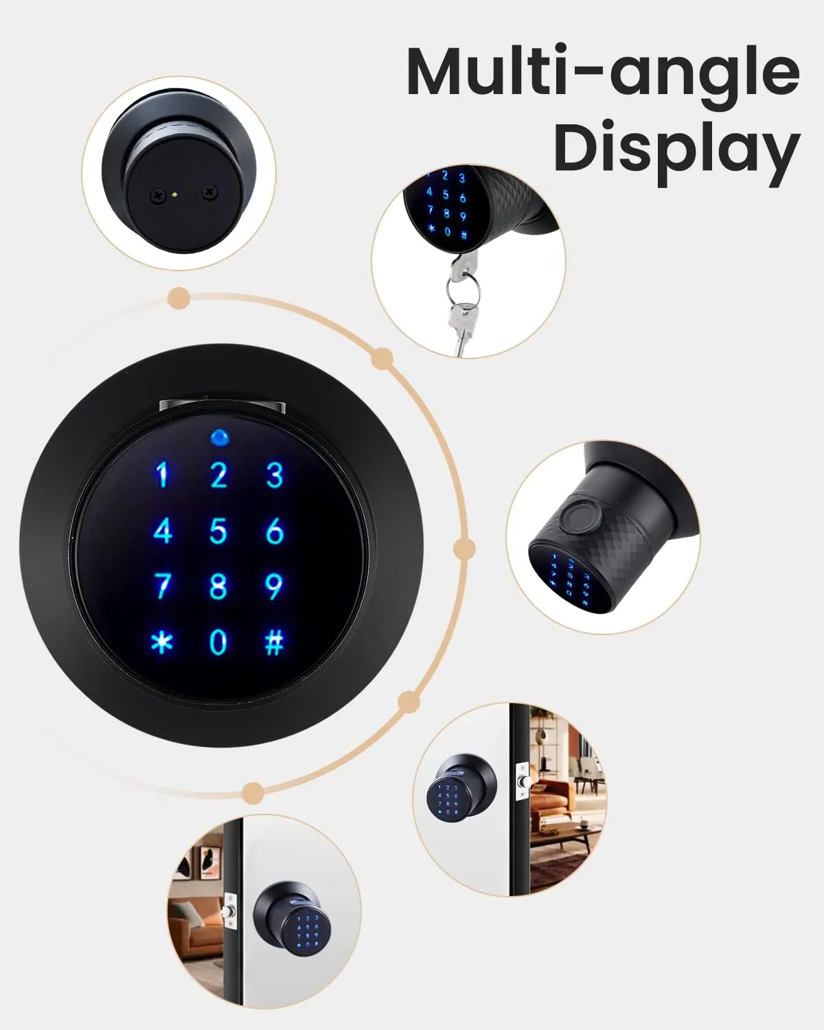 Smart Fingerprint Door Knob, Keypad Door Knob with Big Sensor, Keyless Entry Door Locks with Handle, Unlocking Records for Home, Office, Hotel and Garage(NO APP)