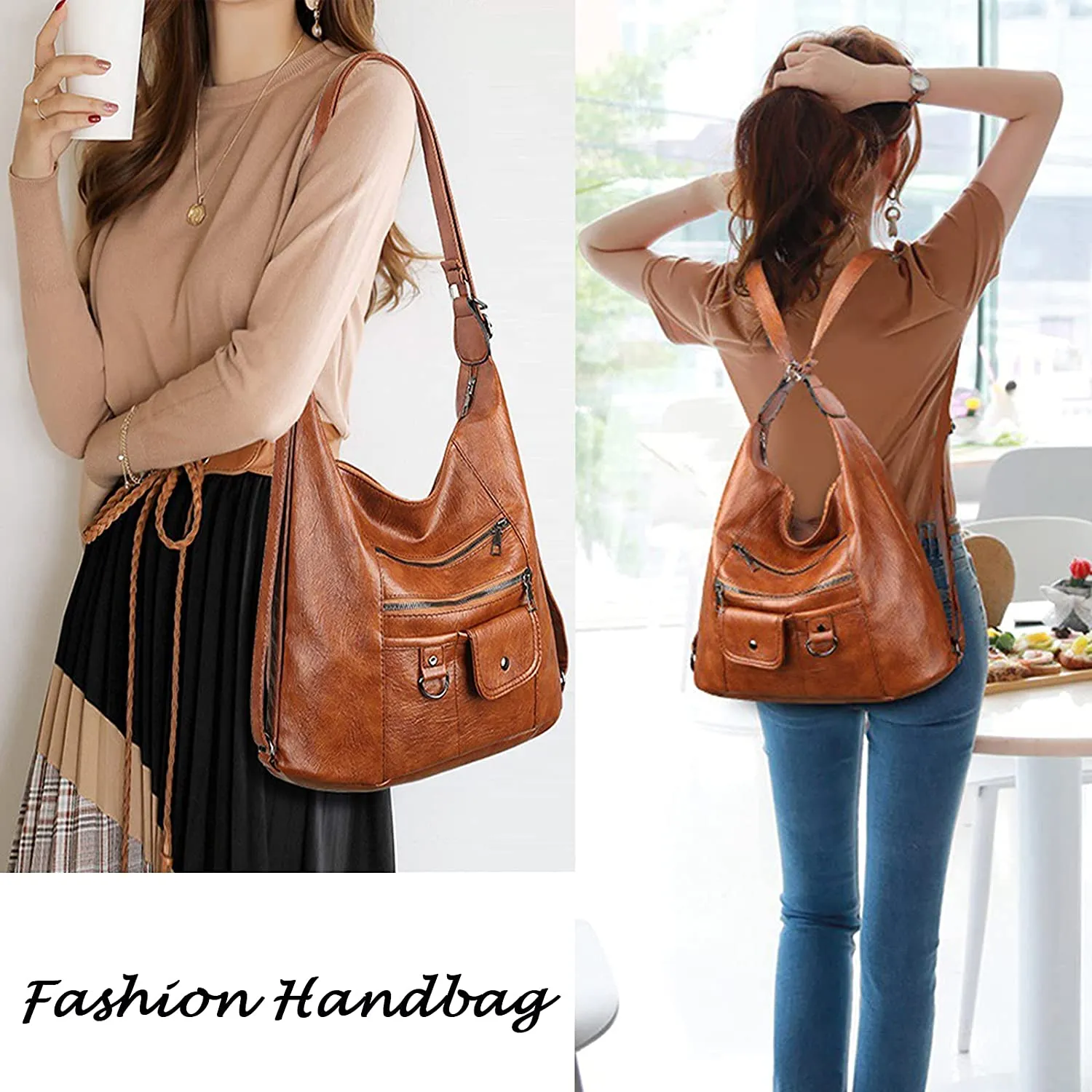 Soft PU Leather Women Handbags Shoulder Bag 3 in 1 Backpack