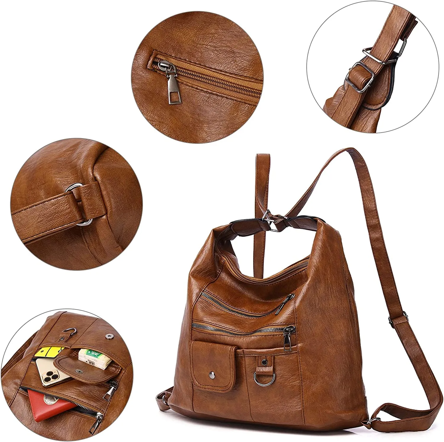 Soft PU Leather Women Handbags Shoulder Bag 3 in 1 Backpack