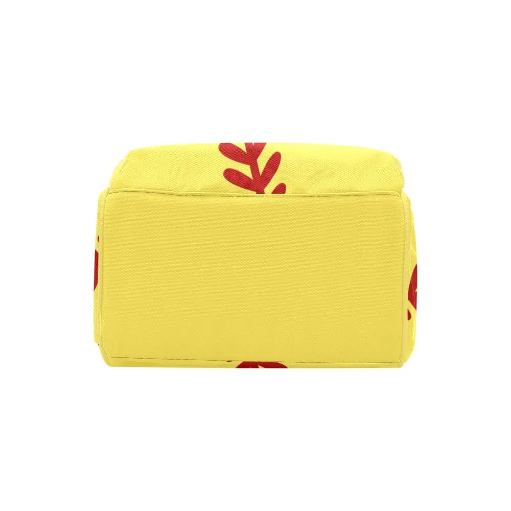 Softball Pattern Yellow Diaper Bags Backpack with Name Personalized Baby Bag Nursing Nappy Bag Travel Tote Bag Gifts