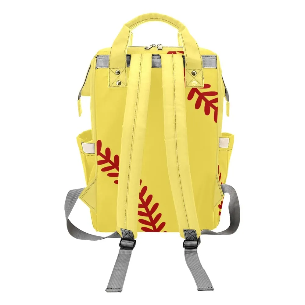 Softball Pattern Yellow Diaper Bags Backpack with Name Personalized Baby Bag Nursing Nappy Bag Travel Tote Bag Gifts