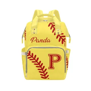 Softball Pattern Yellow Diaper Bags Backpack with Name Personalized Baby Bag Nursing Nappy Bag Travel Tote Bag Gifts