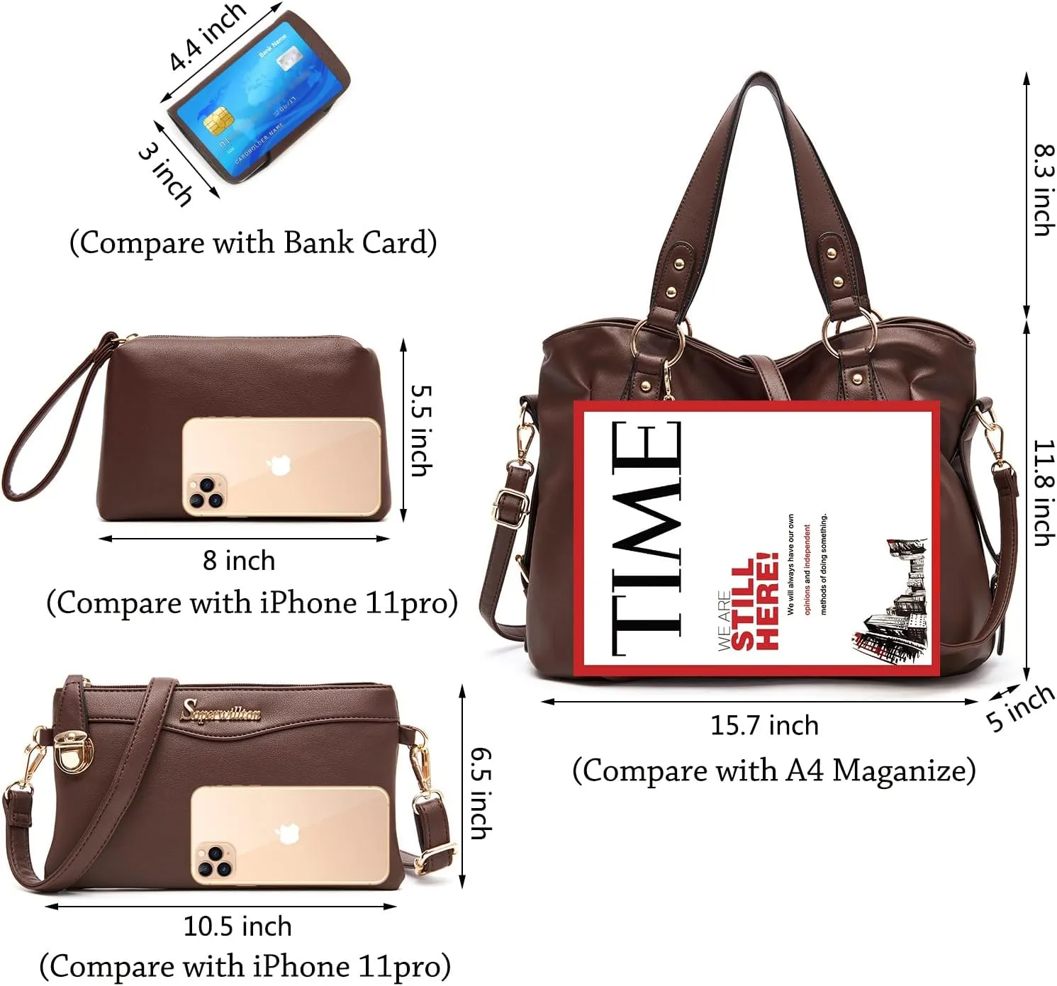 Soperwillton Fashion Handbag for Women Shoulder Bag Top Handle Satchel Hobo Tote Bag Purse Set 4pcs