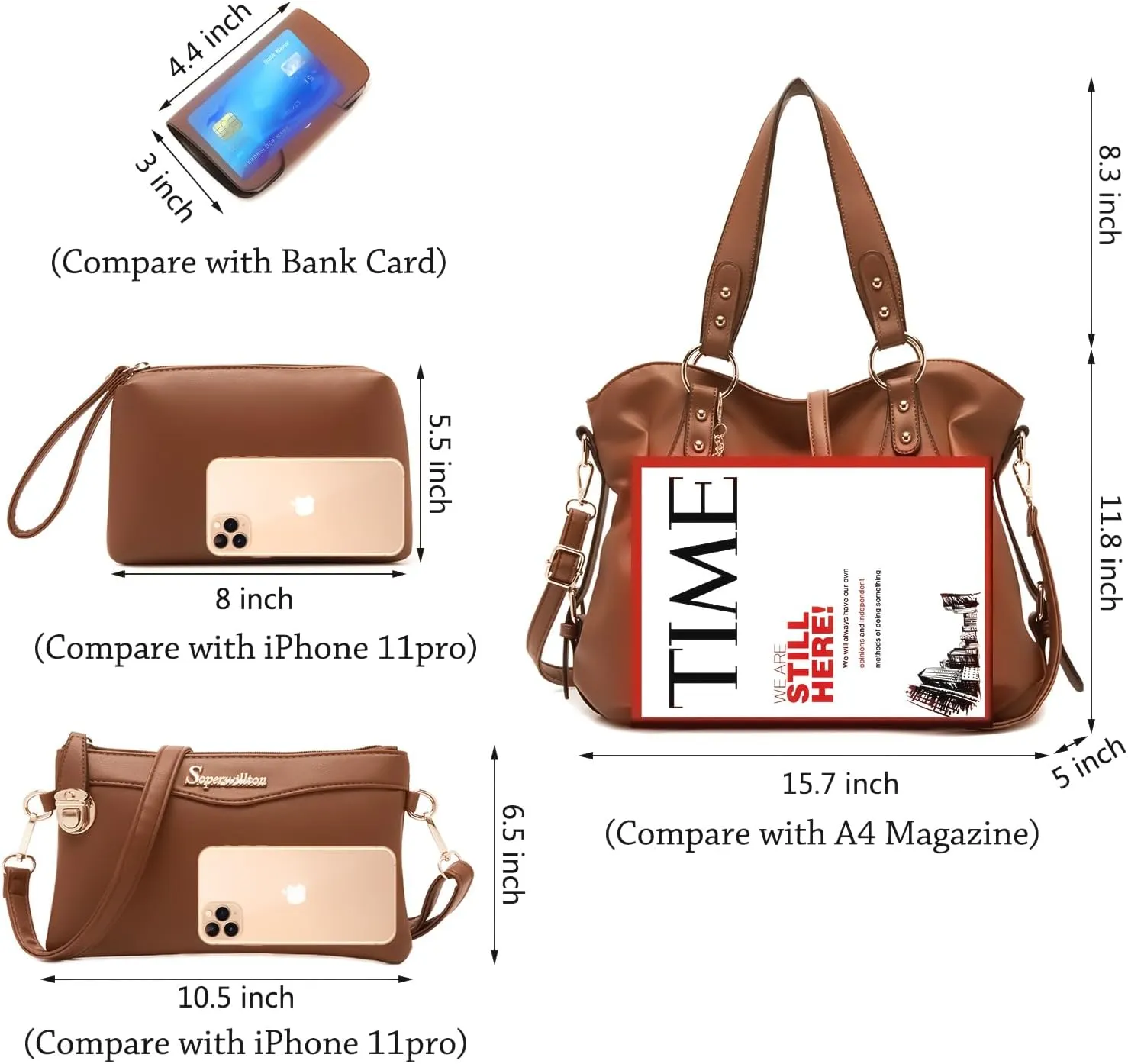 Soperwillton Fashion Handbag for Women Shoulder Bag Top Handle Satchel Hobo Tote Bag Purse Set 4pcs