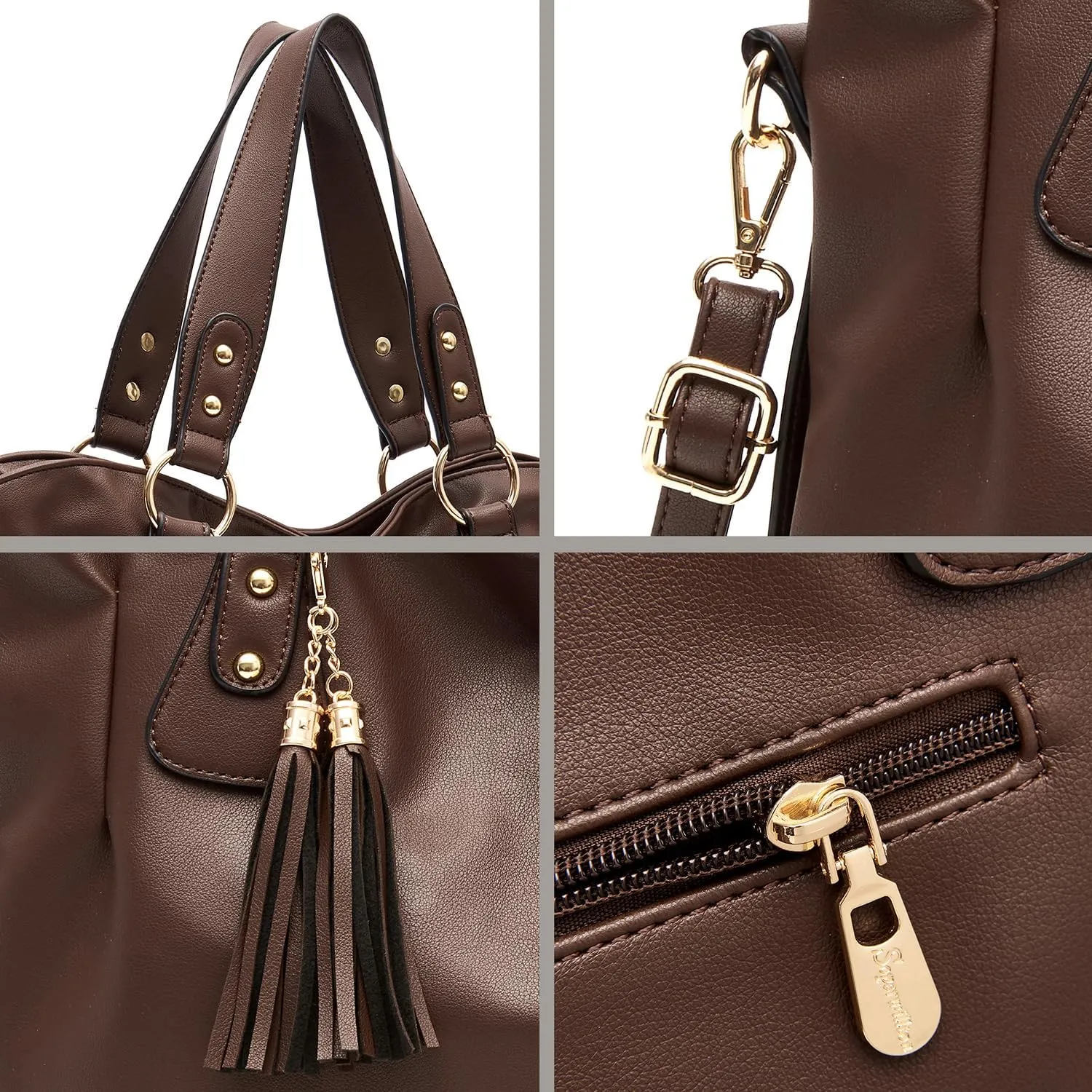 Soperwillton Fashion Handbag for Women Shoulder Bag Top Handle Satchel Hobo Tote Bag Purse Set 4pcs