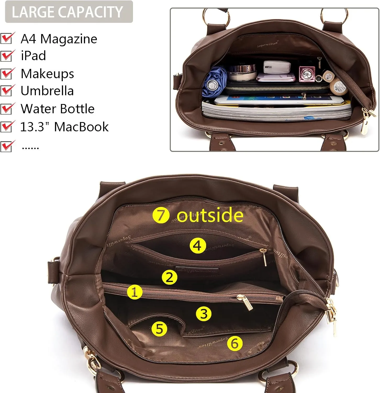 Soperwillton Fashion Handbag for Women Shoulder Bag Top Handle Satchel Hobo Tote Bag Purse Set 4pcs