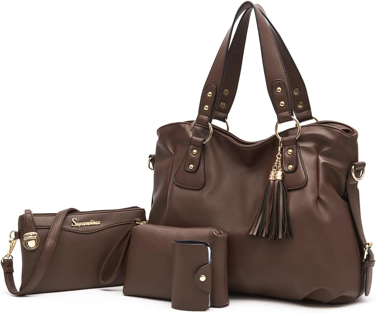 Soperwillton Fashion Handbag for Women Shoulder Bag Top Handle Satchel Hobo Tote Bag Purse Set 4pcs