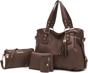 Soperwillton Fashion Handbag for Women Shoulder Bag Top Handle Satchel Hobo Tote Bag Purse Set 4pcs