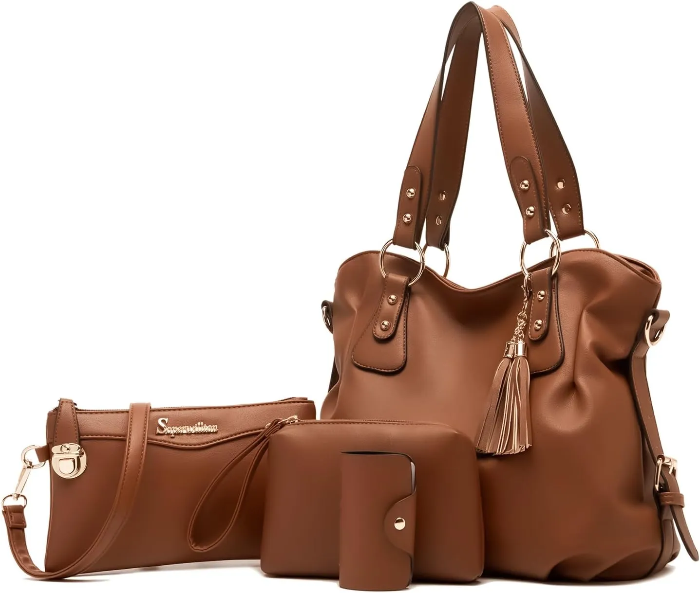 Soperwillton Fashion Handbag for Women Shoulder Bag Top Handle Satchel Hobo Tote Bag Purse Set 4pcs