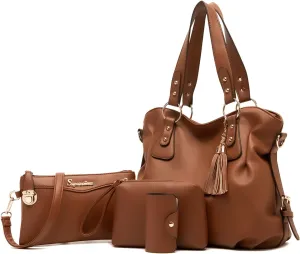Soperwillton Fashion Handbag for Women Shoulder Bag Top Handle Satchel Hobo Tote Bag Purse Set 4pcs