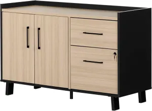 South Shore Kozack 2-Drawer Credenza with Doors, Soft Elm and Matte Black