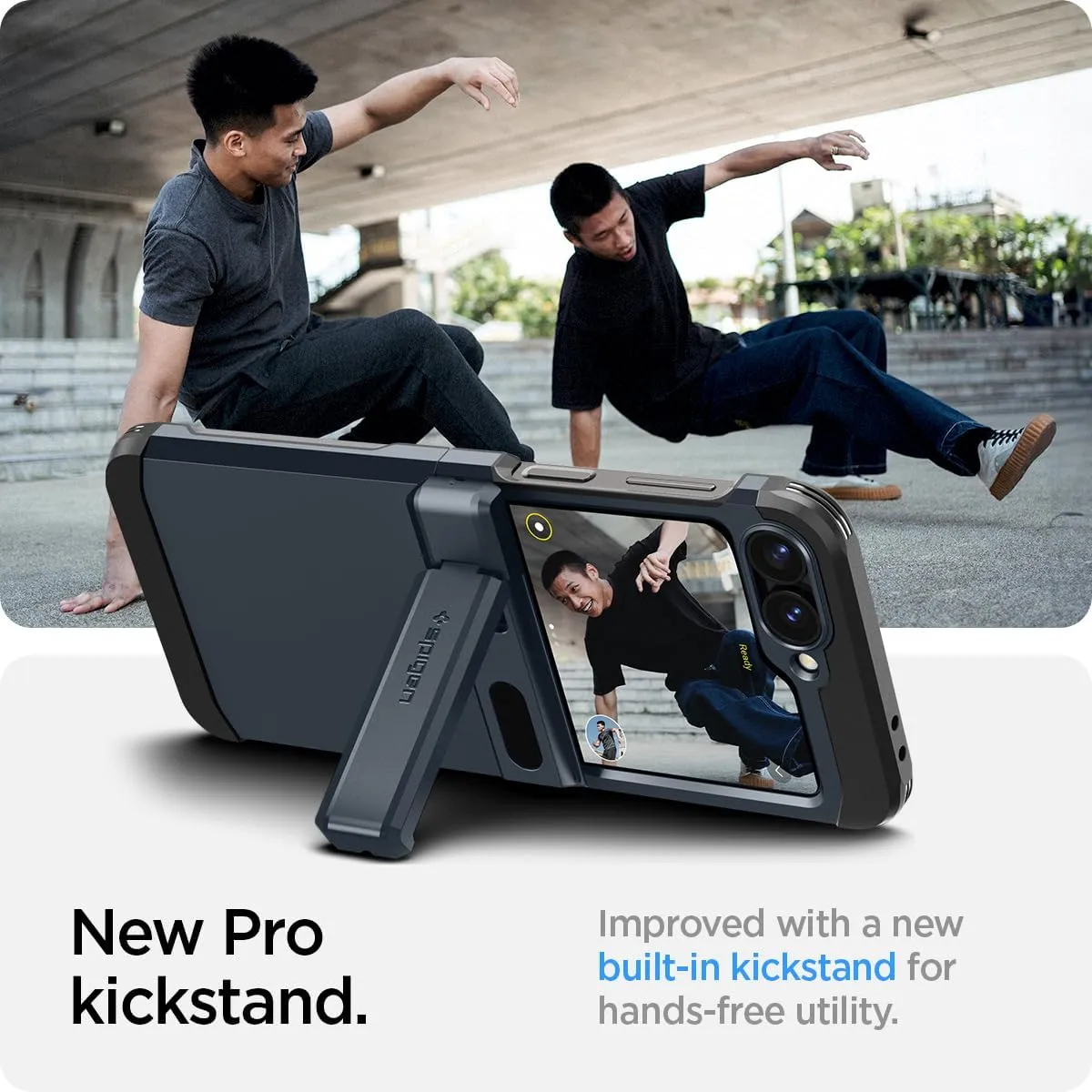 Spigen Tough Armor Pro Designed for Galaxy Z Flip 6 Case (2024) [Kickstand] - Metal Slate