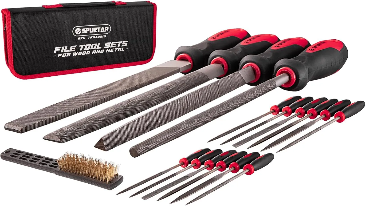 Spurtar 18pcs Metal File Set 4pcs Long Metal File 12pcs Needle File with Wire Brush T12 for Wood Steel Aluminum Copper Jewelry Ceramic Glass Plastic DIY Gadget for Men