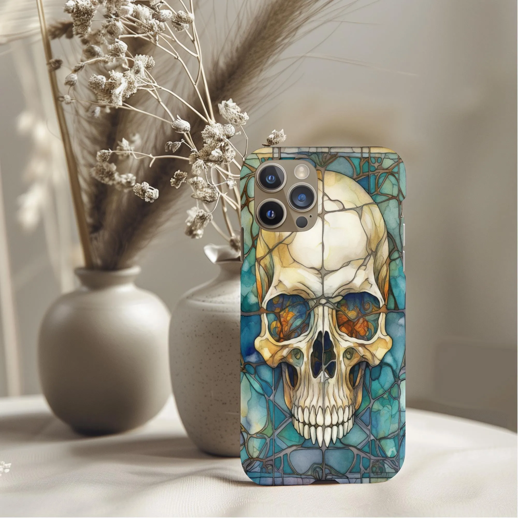 Stained Glass Skull Skeleton Phone Case