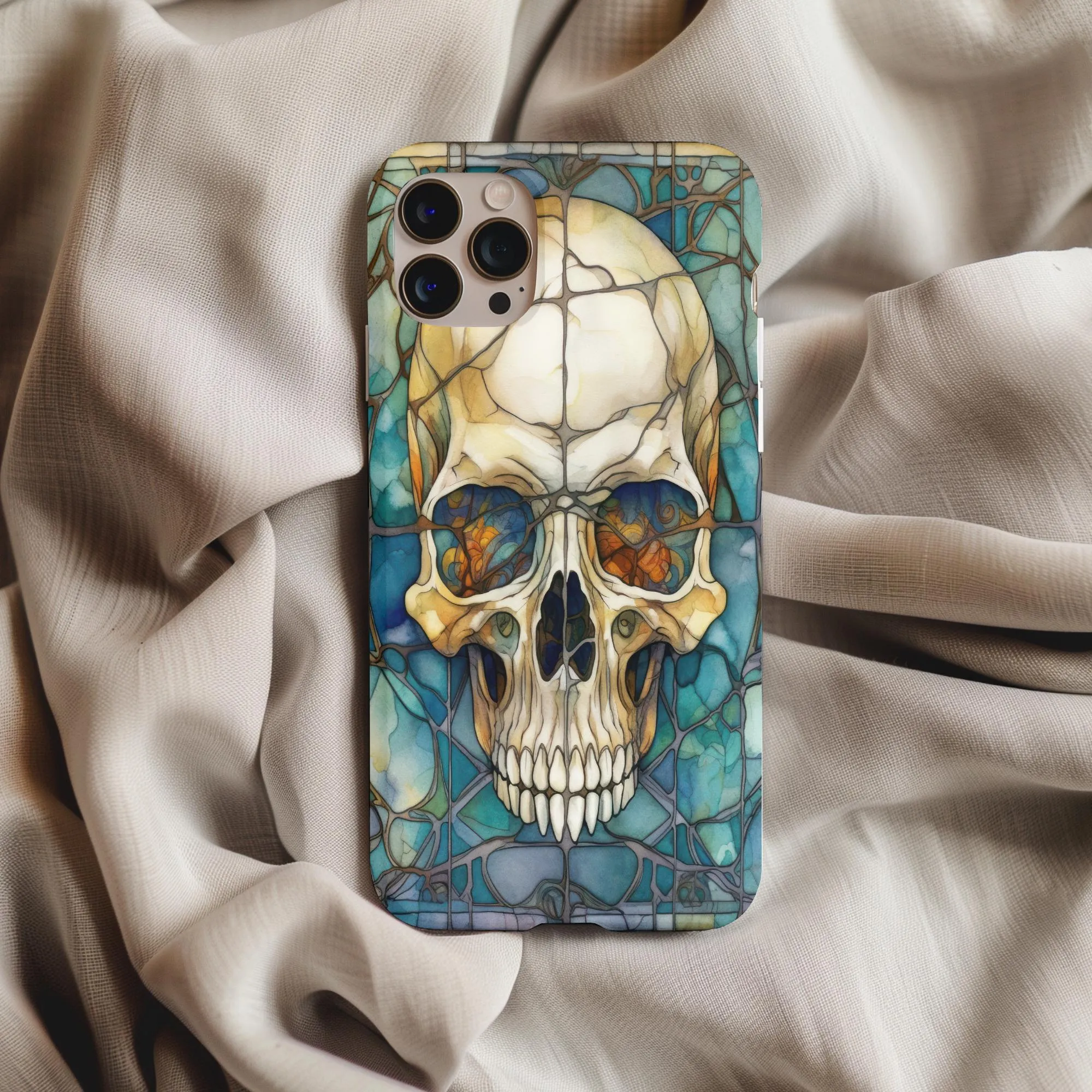 Stained Glass Skull Skeleton Phone Case