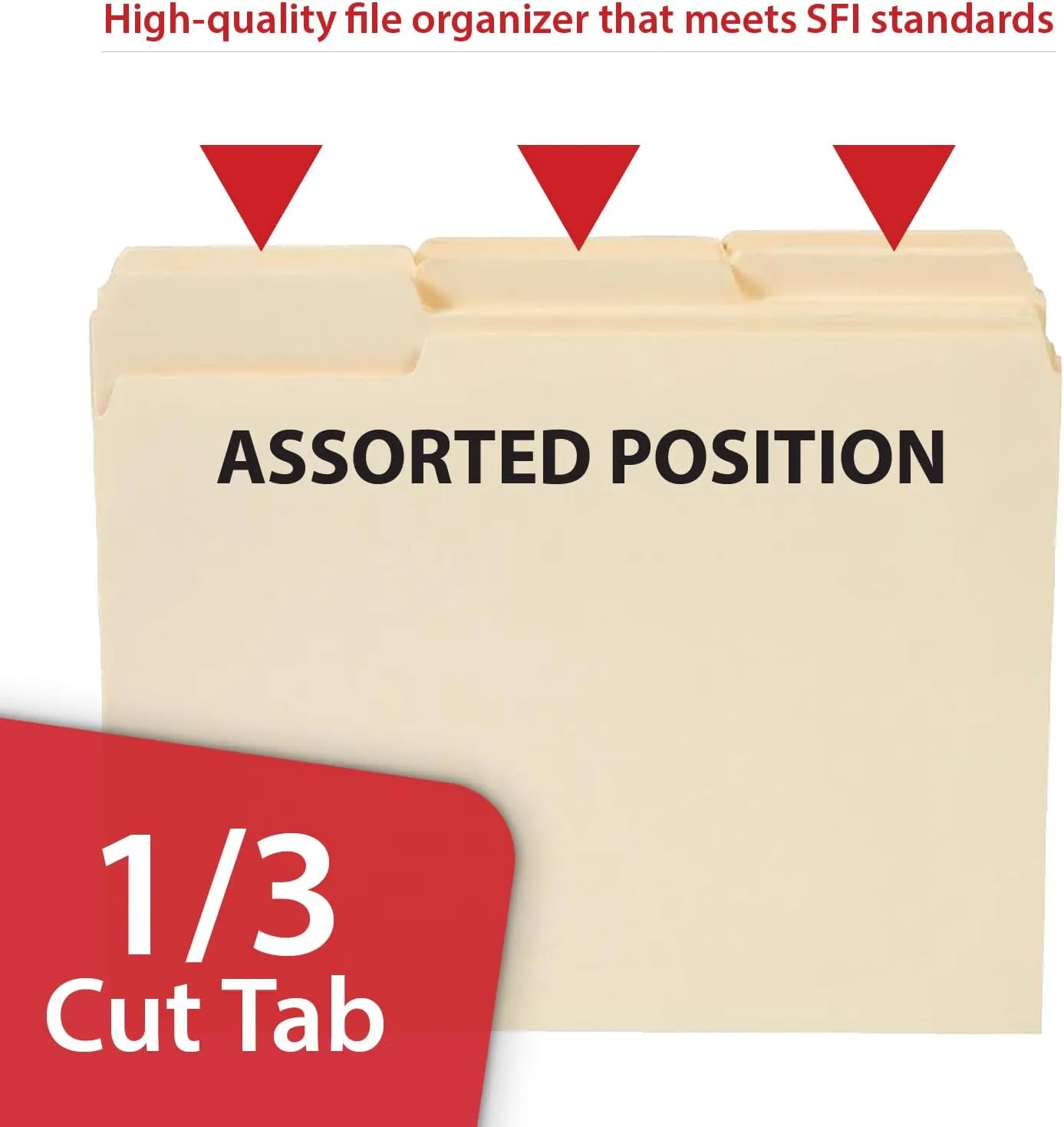 Staples File Folders, 1/3-Cut Tab, Assorted Position, Letter Size, Perfect for Home, Office, Classroom, 100-Pack, Manila