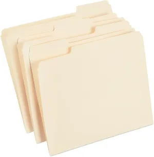 Staples File Folders, 1/3-Cut Tab, Assorted Position, Letter Size, Perfect for Home, Office, Classroom, 100-Pack, Manila