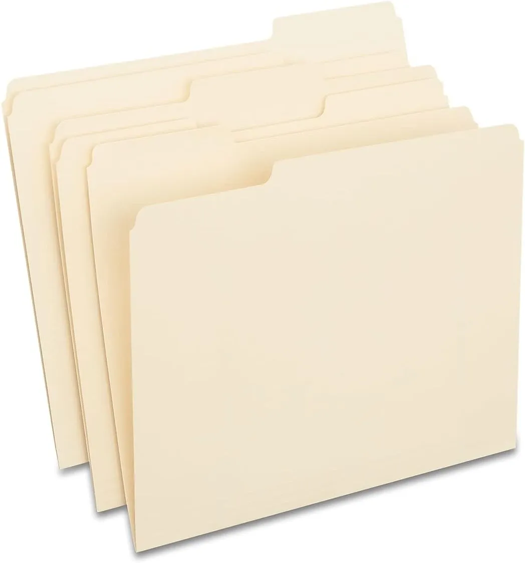 Staples File Folders, 1/3-Cut Tab, Assorted Position, Letter Size, Perfect for Home, Office or Classroom, 100-Pack, Manila