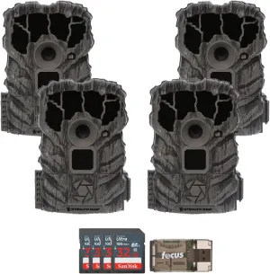 Stealth Cam Browtine 14MP Trail Camera (4-Pack) Bundle with 32GB Memory Card (4-Pack) and Card Reader (9 Items)