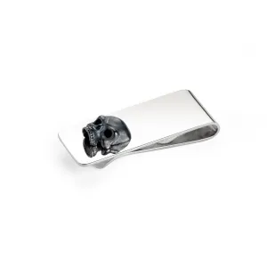 Sterling Silver Money Clip with Oxidised Skull