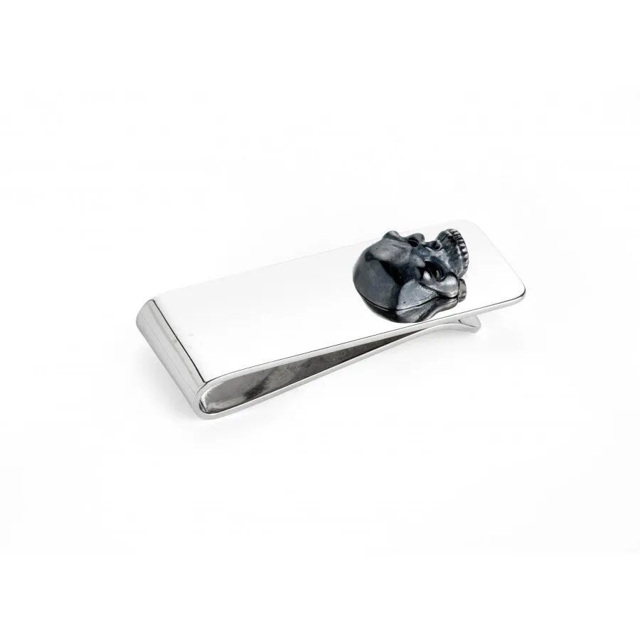 Sterling Silver Money Clip with Oxidised Skull
