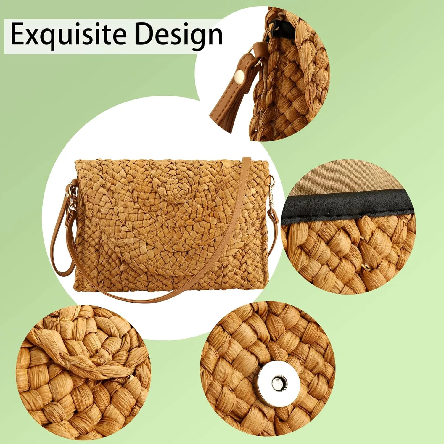 Straw Clutch Purses for Women Woven Straw Crossbody Bags Women's Crossbody Handbags Retro Shoulder Bag Beach Bags
