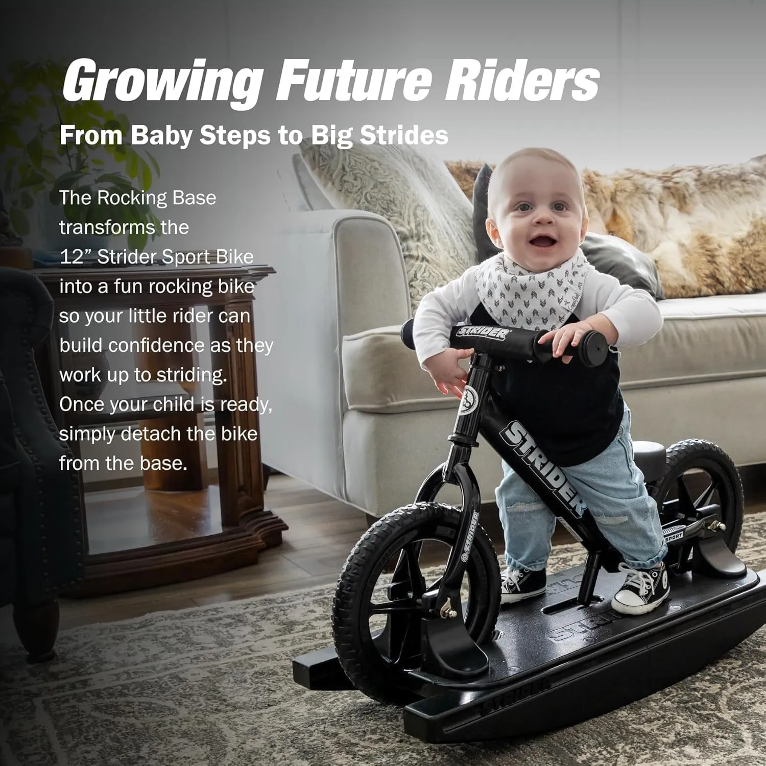 Strider 12” Pro Bike   Rocking Base - Helps Teach Baby How to Ride a Balance Bicycle - for Kids 6 Months to 4 Years - Easy Assembly & Adjustments