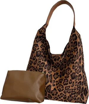 Suede Bags for Women Leopard Print Suede Tote Bag,Suede Shoulder Bag,Womens Hobo Handbag,Slouchy Bags