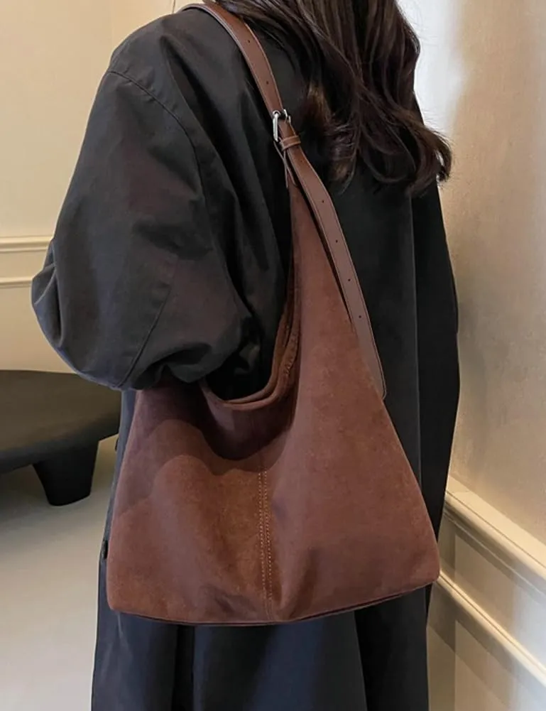 Suede Tote Bag for Women Shoulder Bag Retro Handbags Soft Satchel Stylish Large Two-piece Purse Work Travel