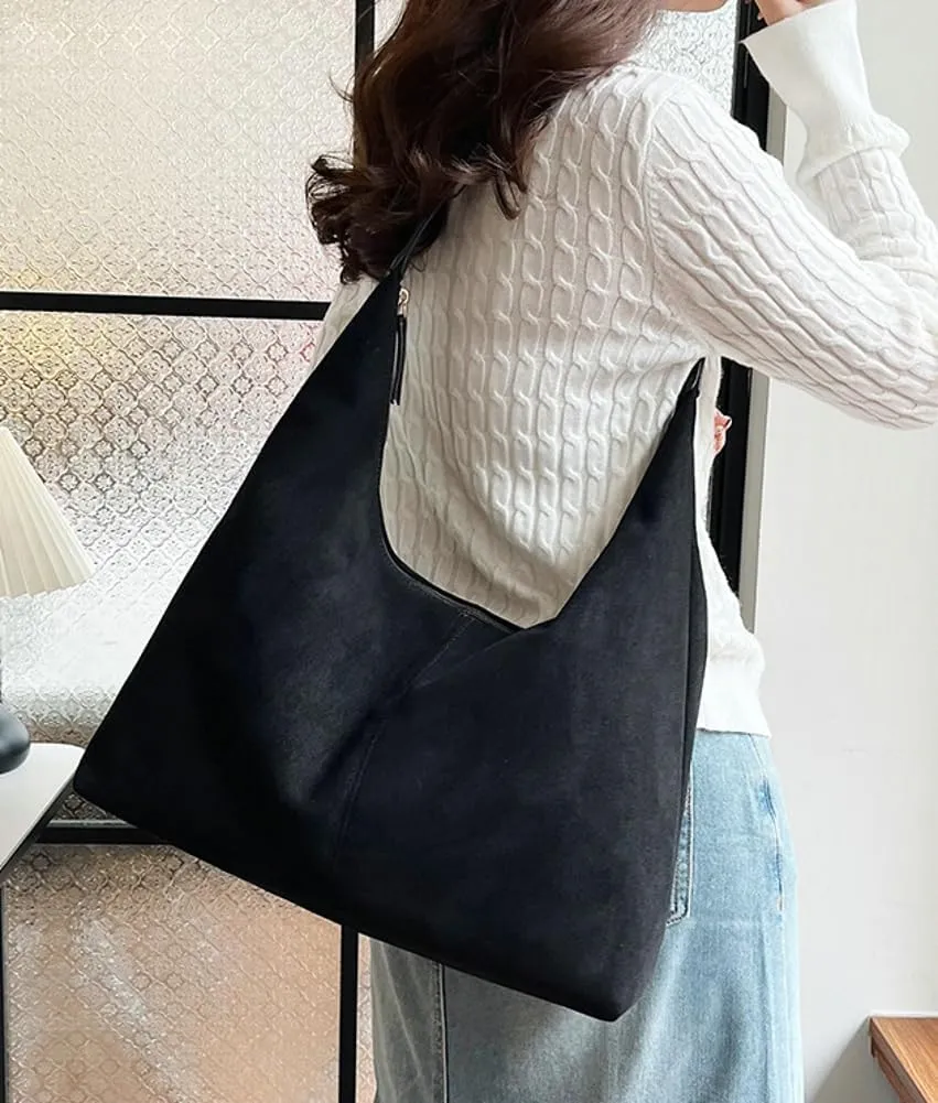 Suede Tote Bag for Women Shoulder Bag Retro Handbags Soft Satchel Stylish Large Two-piece Purse Work Travel