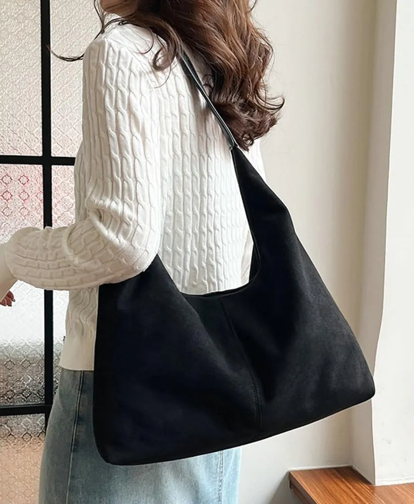 Suede Tote Bag for Women Shoulder Bag Retro Handbags Soft Satchel Stylish Large Two-piece Purse Work Travel