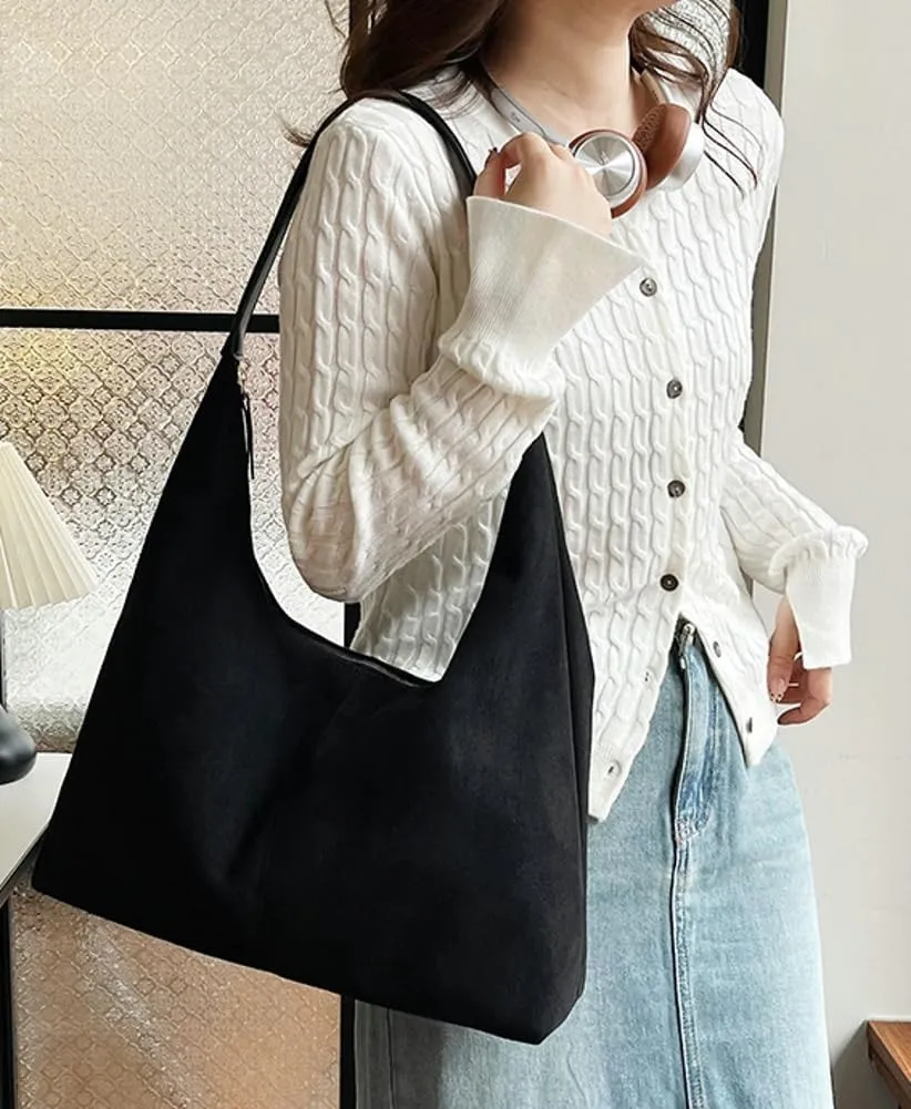 Suede Tote Bag for Women Shoulder Bag Retro Handbags Soft Satchel Stylish Large Two-piece Purse Work Travel