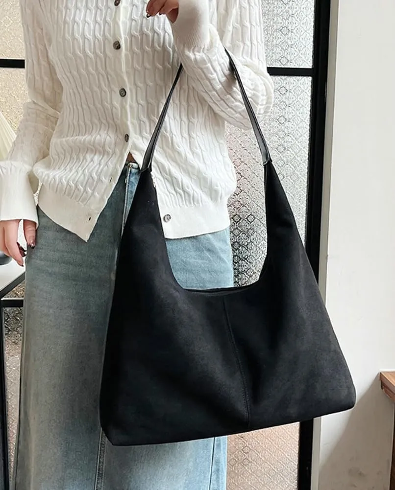 Suede Tote Bag for Women Shoulder Bag Retro Handbags Soft Satchel Stylish Large Two-piece Purse Work Travel