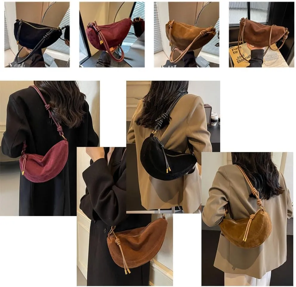 Suede Tote Bag for Women,Womens Purse Slouchy Hobo Handbag,Suede Shoulder Bag Fall Purses Work Handbag