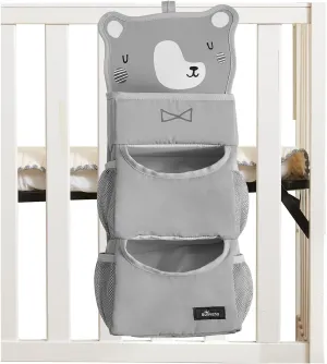 SUNEVNO Hanging Baby Diaper Caddy Organizer Diaper Stacker, Baby Crib Hanging Classified Storage Bag Organizer for Changing Table Crib Playard or Wall & Nursery Organization (Gray Bear)