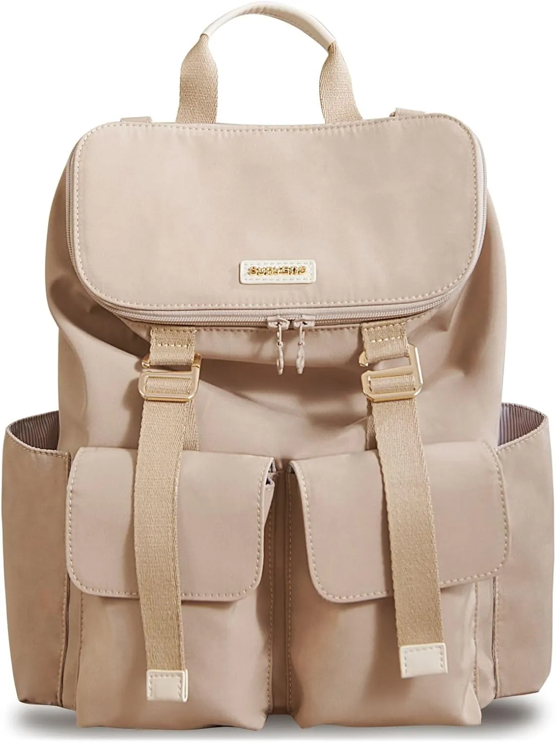 SUNVENO Diaper Bag Backpack, Large Capacity Nappy Changing Bag Featuring Bottle Pockets, Changing Pad, Stroller Clips and Comfortable Backpack Straps, Brown