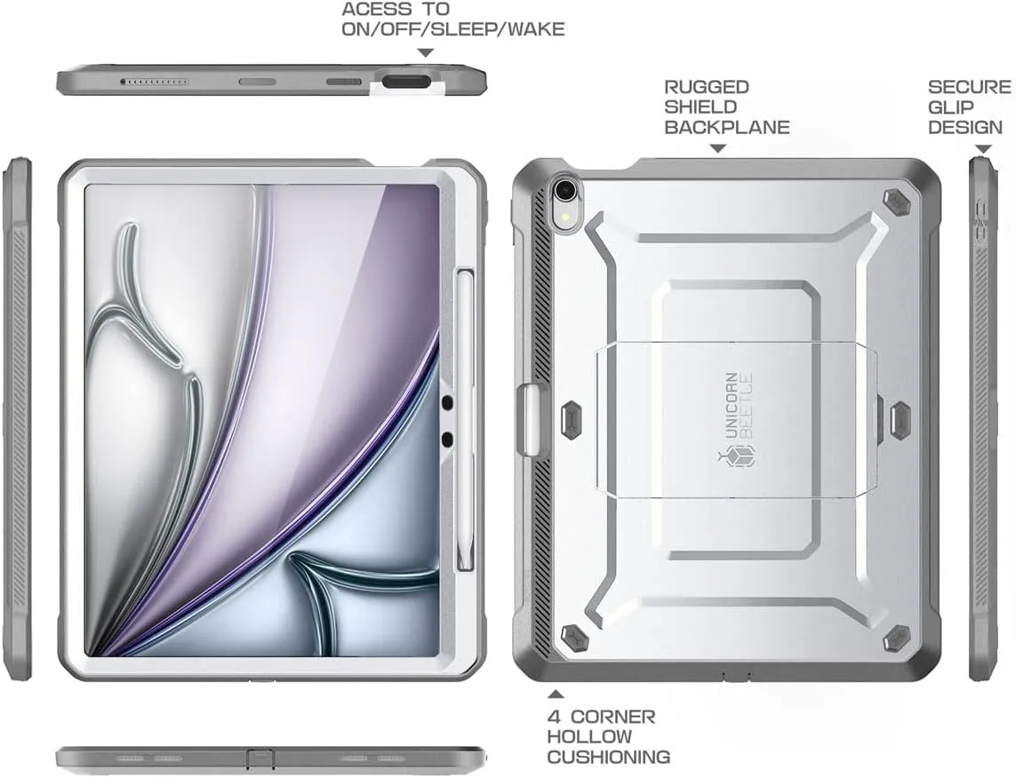 SUPCASE for iPad Air 13 Inch Case M3/M2 (2025/2024) with Pencil Holder (Unicorn Beetle Pro), [Built-in Screen Protector & Stand] [Military-Grade Protection] Rugged Cover for iPad Air 13 Inch, White
