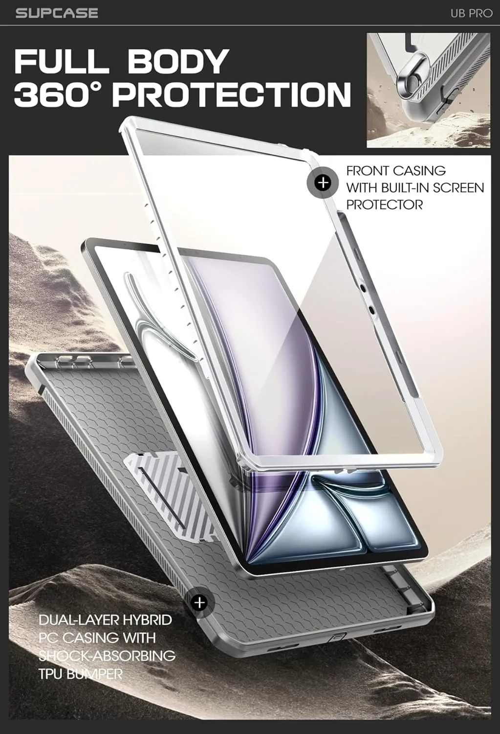 SUPCASE for iPad Air 13 Inch Case M3/M2 (2025/2024) with Pencil Holder (Unicorn Beetle Pro), [Built-in Screen Protector & Stand] [Military-Grade Protection] Rugged Cover for iPad Air 13 Inch, White