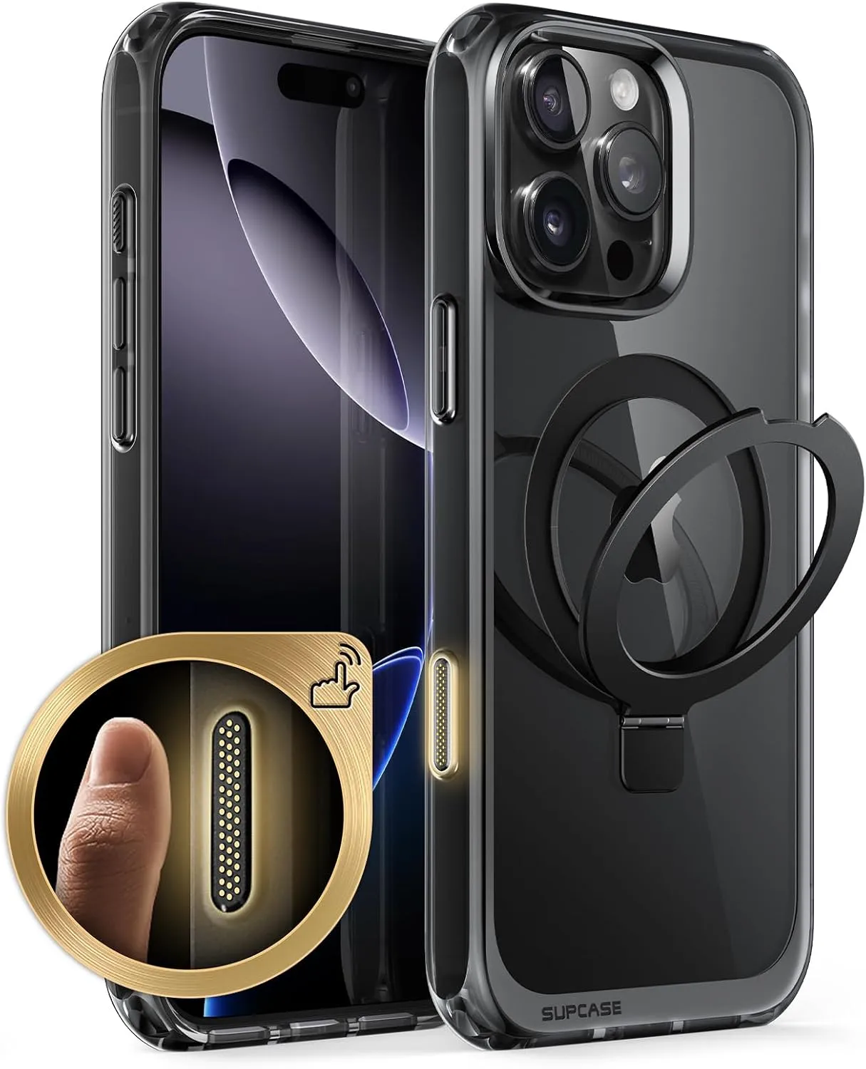 SUPCASE for iPhone 16 Pro Max Case with Camera Control Capture Button (Unicorn Beetle Mag), [Built-in Stand] [Compatible with MagSafe] [Military-Grade Protection] Slim Clear Magnetic Phone Case, Dark