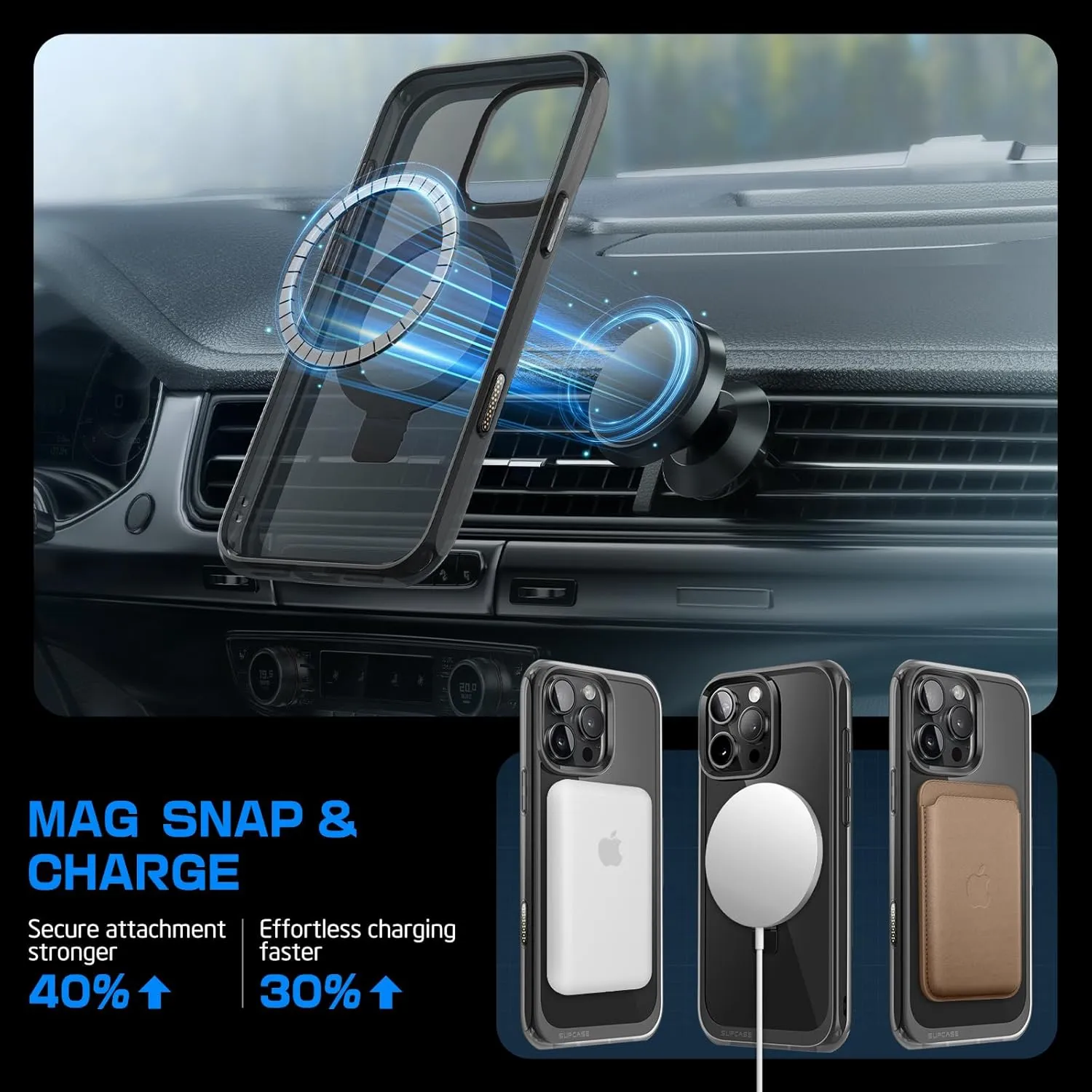 SUPCASE for iPhone 16 Pro Max Case with Camera Control Capture Button (Unicorn Beetle Mag), [Built-in Stand] [Compatible with MagSafe] [Military-Grade Protection] Slim Clear Magnetic Phone Case, Dark