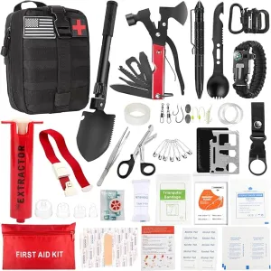 Survival Kit and First Aid Kit, Snake Bite Kit Venom Extractor Suction Pump Emergency First Aid Supplies Professional Survival Gear and Equipment for Hiking Camping Backpacking Outdoor Adventure