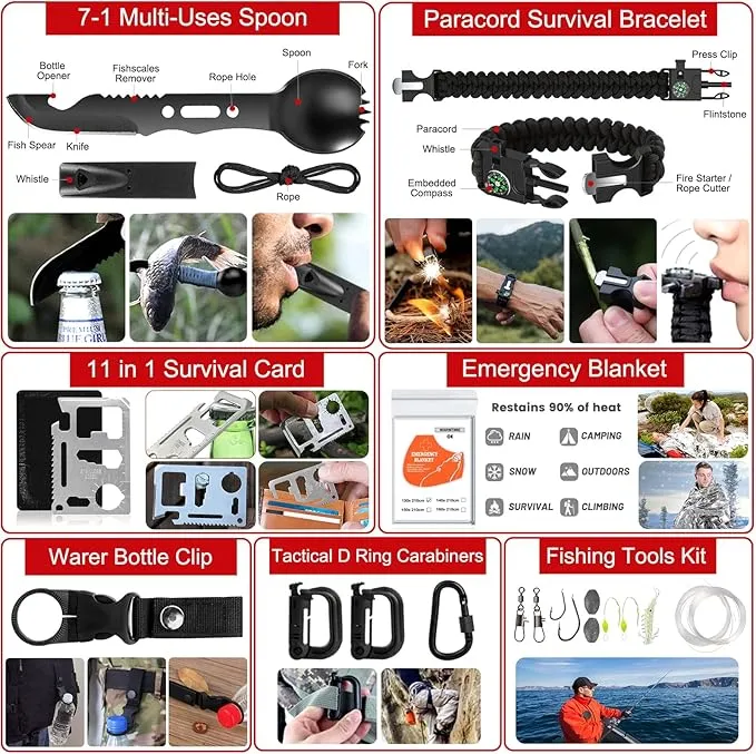 Survival Kit and First Aid Kit, Snake Bite Kit Venom Extractor Suction Pump Emergency First Aid Supplies Professional Survival Gear and Equipment for Hiking Camping Backpacking Outdoor Adventure