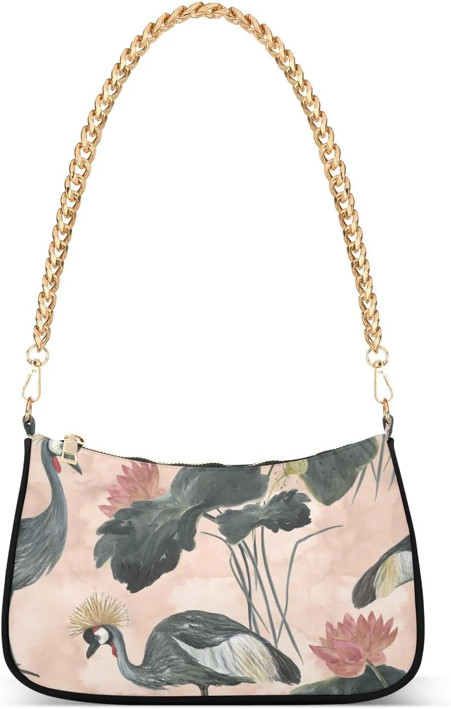 susiyo Shoulder Bag for Women Lotus Gray Crowned Crane Chinoiserie Small Shoulder Purse Bags Cute Hobo Tote Handbag Mini Clutch Purse
