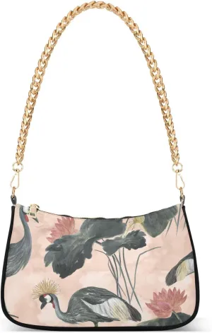 susiyo Shoulder Bag for Women Lotus Gray Crowned Crane Chinoiserie Small Shoulder Purse Bags Cute Hobo Tote Handbag Mini Clutch Purse