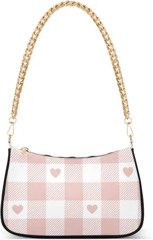 susiyo Shoulder Bag for Women Romantic Pink Plaid Small Shoulder Purse Bags Cute Hobo Tote Handbag Mini Clutch Purse