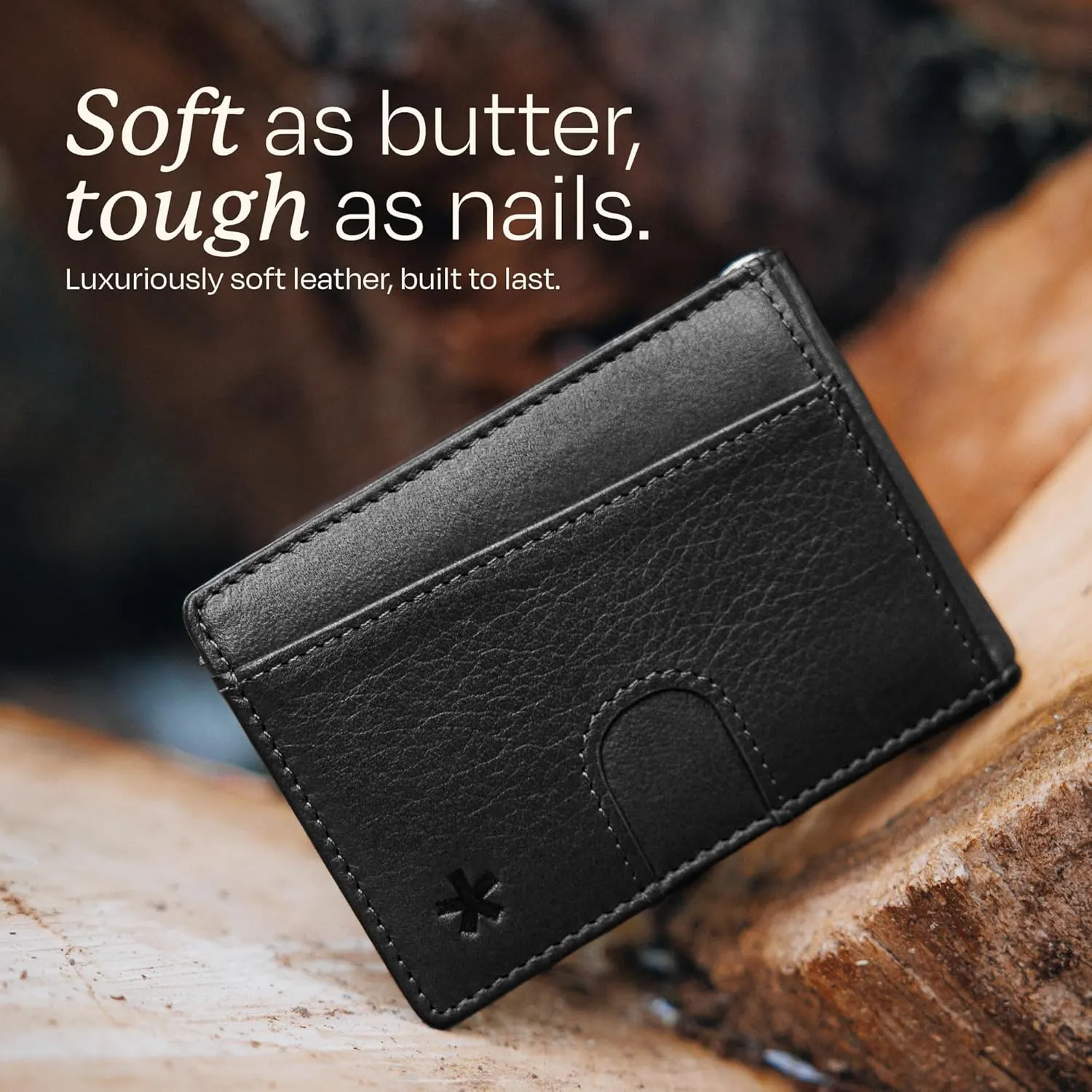 Swear Brands Full Grain Leather Wallet with RFID Blocking & Money Clip - Minimalist Bifold Wallet Holds 12 Cards - Easy Access Pull Tab - Ethically Sourced (Black)