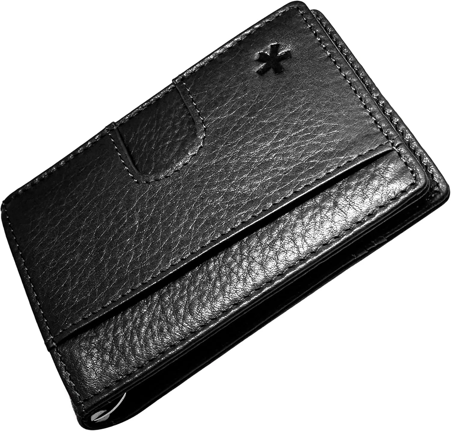 Swear Brands Full Grain Leather Wallet with RFID Blocking & Money Clip - Minimalist Bifold Wallet Holds 12 Cards - Easy Access Pull Tab - Ethically Sourced (Black)