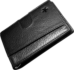 Swear Brands Full Grain Leather Wallet with RFID Blocking & Money Clip - Minimalist Bifold Wallet Holds 12 Cards - Easy Access Pull Tab - Ethically Sourced (Black)